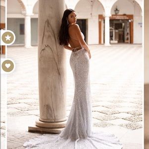 Alamour The Label 
Lili Sequin Gown in silver.